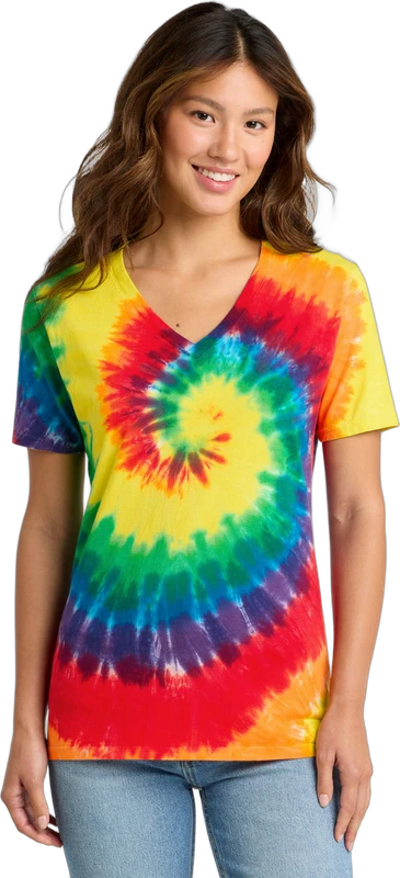 Port & Co Women's Tie-Dye V-Neck Tee.  LPC147V